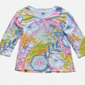 Jess & Jane ‘Pinkberry’ Cotton 3/4 Sleeve floral Sequin Detailing Spring Sz S